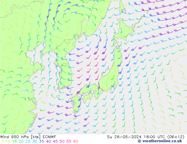 Wind 950 hPa ECMWF Su 26.05.2024 18 UTC