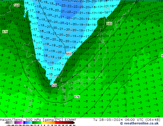 Z500/Rain (+SLP)/Z850 ECMWF вт 28.05.2024 06 UTC