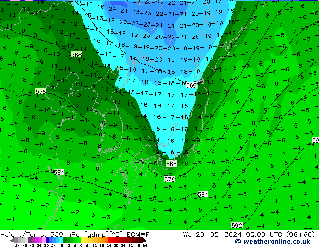 Z500/Rain (+SLP)/Z850 ECMWF  29.05.2024 00 UTC