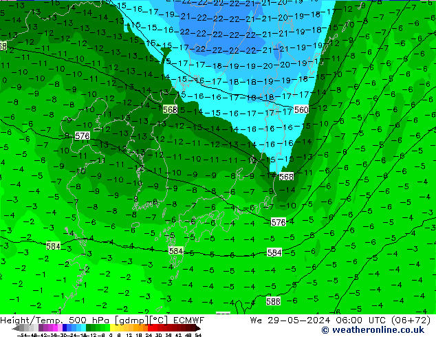 Z500/Rain (+SLP)/Z850 ECMWF  29.05.2024 06 UTC