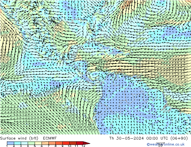 Surface wind (bft) ECMWF Th 30.05.2024 00 UTC