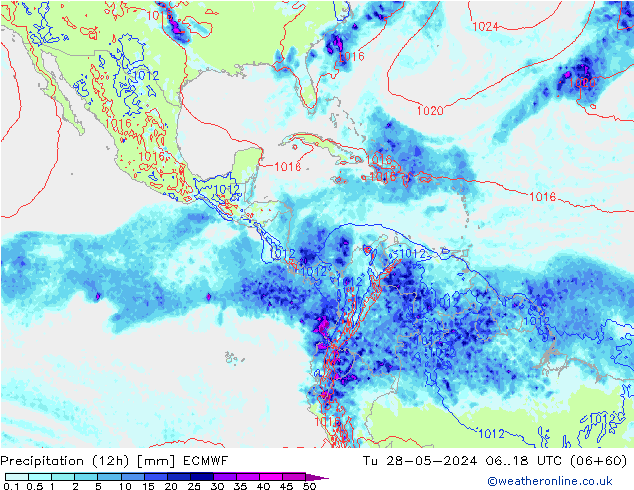 Totale neerslag (12h) ECMWF di 28.05.2024 18 UTC