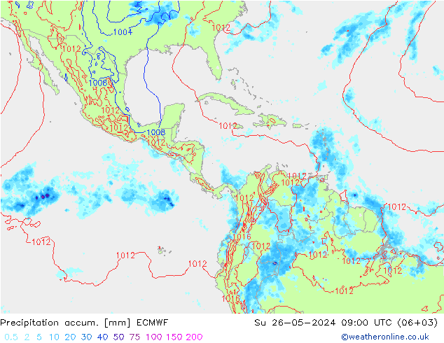 Totale neerslag ECMWF zo 26.05.2024 09 UTC