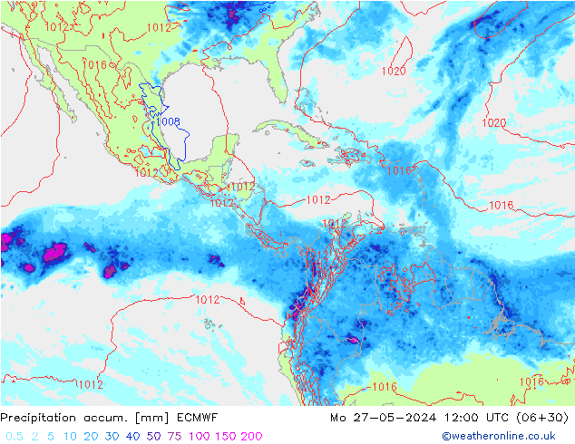 Precipitation accum. ECMWF lun 27.05.2024 12 UTC