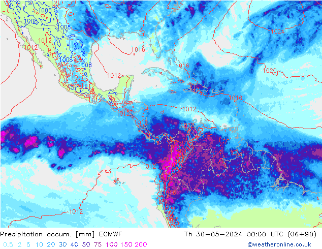 Totale neerslag ECMWF do 30.05.2024 00 UTC