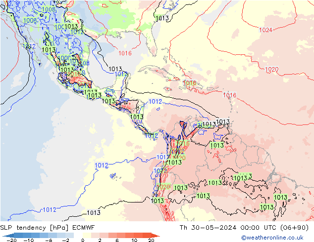 Druktendens (+/-) ECMWF do 30.05.2024 00 UTC