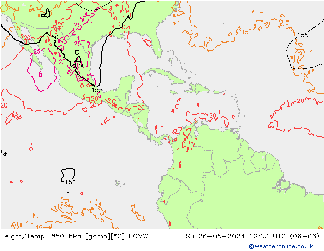 Géop./Temp. 850 hPa ECMWF dim 26.05.2024 12 UTC