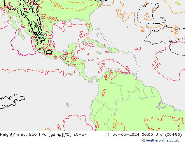 Height/Temp. 850 hPa ECMWF Qui 30.05.2024 00 UTC