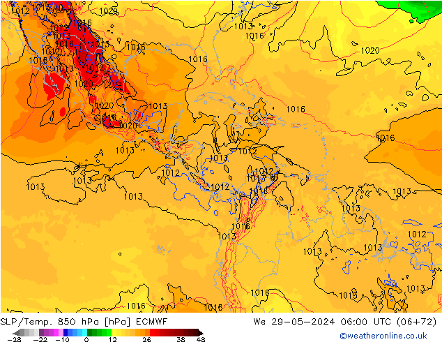 SLP/Temp. 850 hPa ECMWF wo 29.05.2024 06 UTC