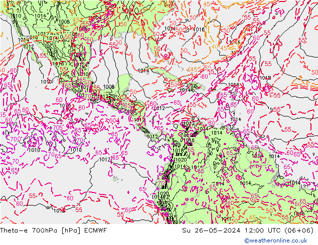 Theta-e 700hPa ECMWF zo 26.05.2024 12 UTC