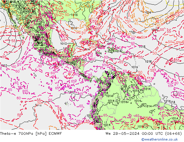 Theta-e 700hPa ECMWF Çar 29.05.2024 00 UTC