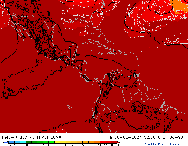 Theta-W 850hPa ECMWF do 30.05.2024 00 UTC