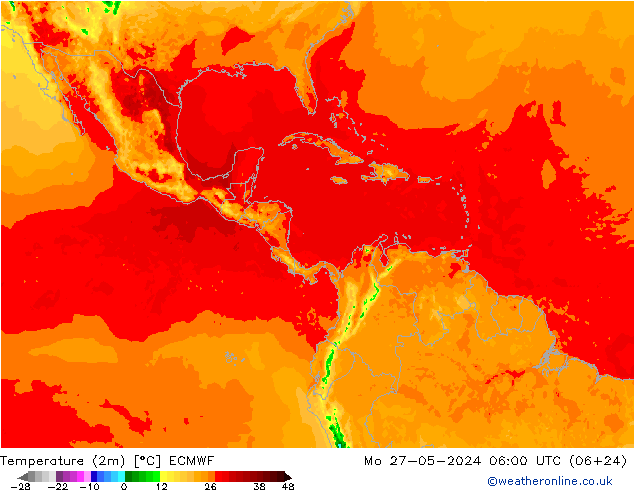 Temperatuurkaart (2m) ECMWF ma 27.05.2024 06 UTC