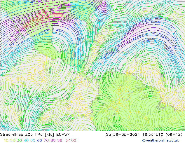 Rüzgar 200 hPa ECMWF Paz 26.05.2024 18 UTC