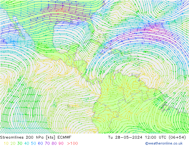 Linha de corrente 200 hPa ECMWF Ter 28.05.2024 12 UTC