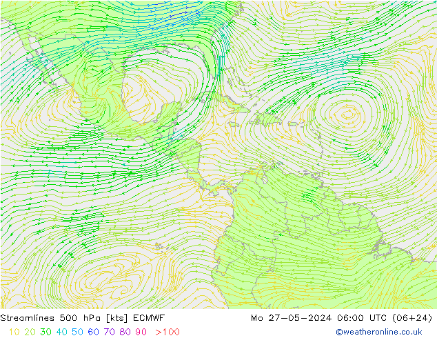 Linia prądu 500 hPa ECMWF pon. 27.05.2024 06 UTC