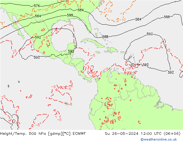 Z500/Rain (+SLP)/Z850 ECMWF Su 26.05.2024 12 UTC