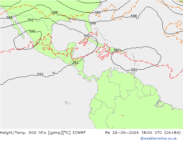 Z500/Rain (+SLP)/Z850 ECMWF mer 29.05.2024 18 UTC