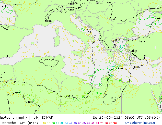 Isotachs (mph) ECMWF Su 26.05.2024 06 UTC