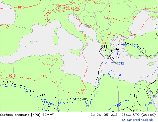 Atmosférický tlak ECMWF Ne 26.05.2024 06 UTC