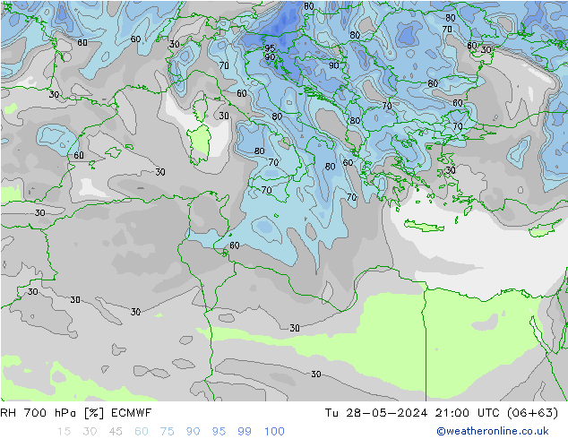 700 hPa Nispi Nem ECMWF Sa 28.05.2024 21 UTC