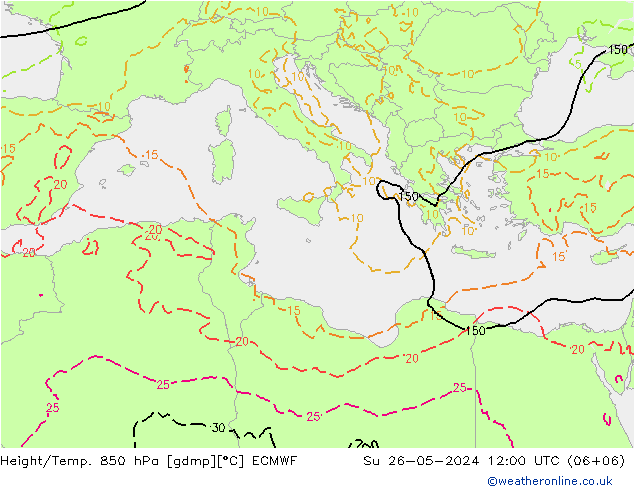 Z500/Rain (+SLP)/Z850 ECMWF dom 26.05.2024 12 UTC