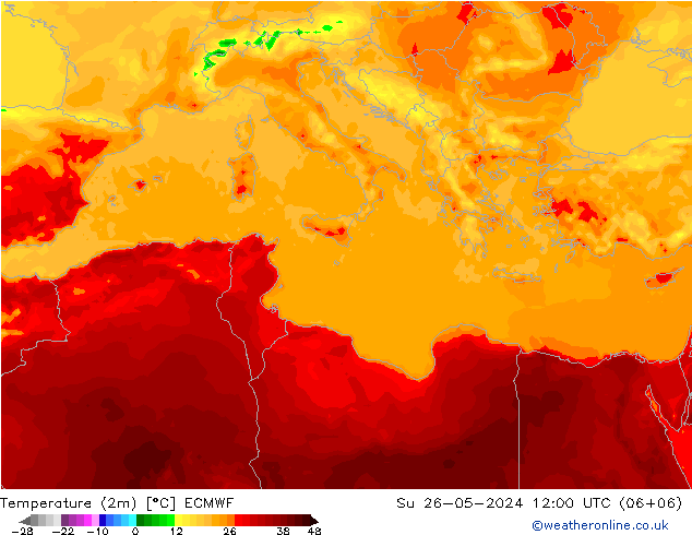 Temperature (2m) ECMWF Su 26.05.2024 12 UTC