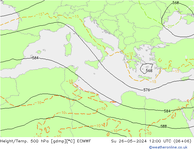 Z500/Rain (+SLP)/Z850 ECMWF dom 26.05.2024 12 UTC