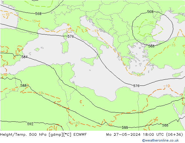 Géop./Temp. 500 hPa ECMWF lun 27.05.2024 18 UTC