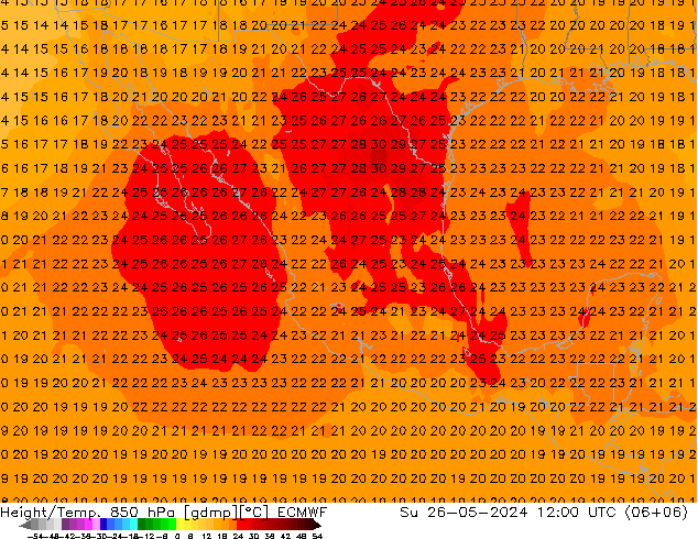 Z500/Rain (+SLP)/Z850 ECMWF dom 26.05.2024 12 UTC