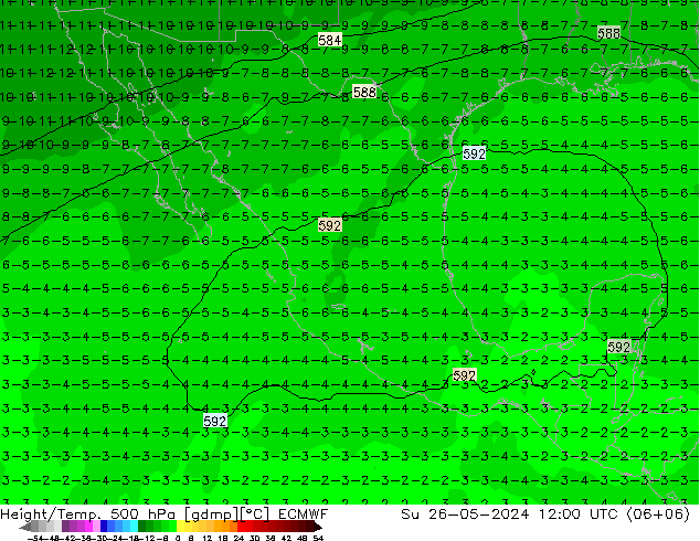 Z500/Rain (+SLP)/Z850 ECMWF dom 26.05.2024 12 UTC