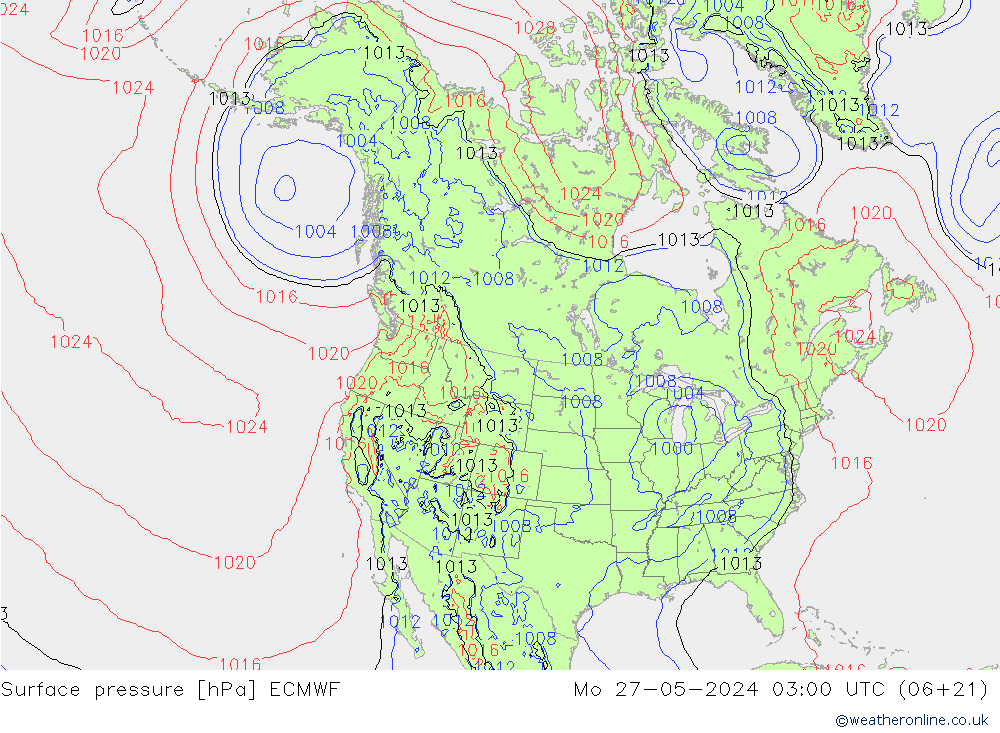 Atmosférický tlak ECMWF Po 27.05.2024 03 UTC
