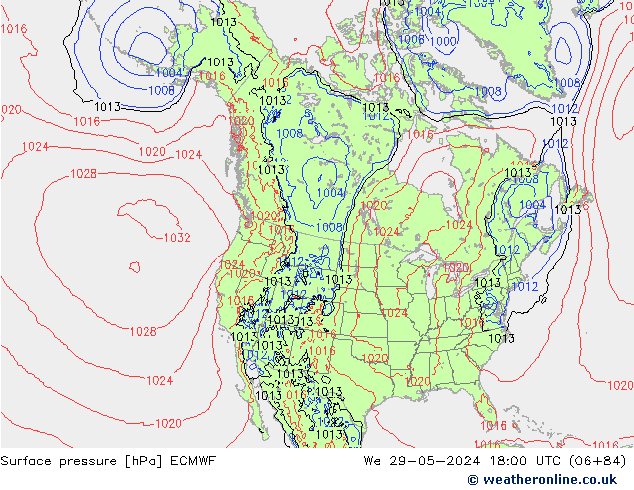 Presión superficial ECMWF mié 29.05.2024 18 UTC