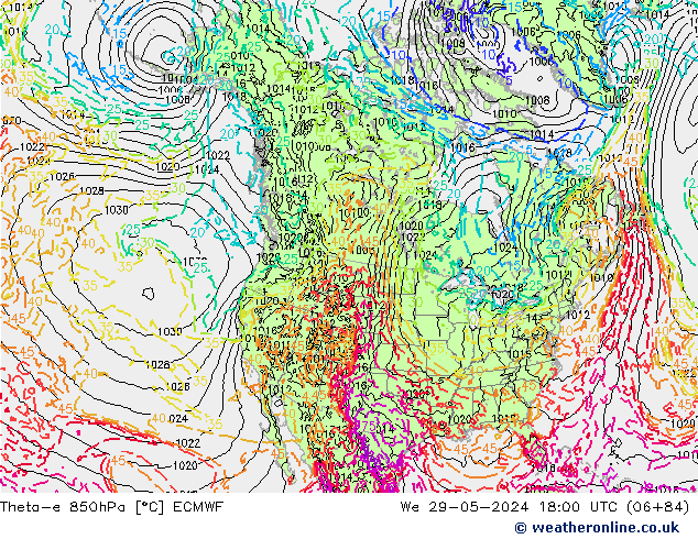 Theta-e 850hPa ECMWF Çar 29.05.2024 18 UTC