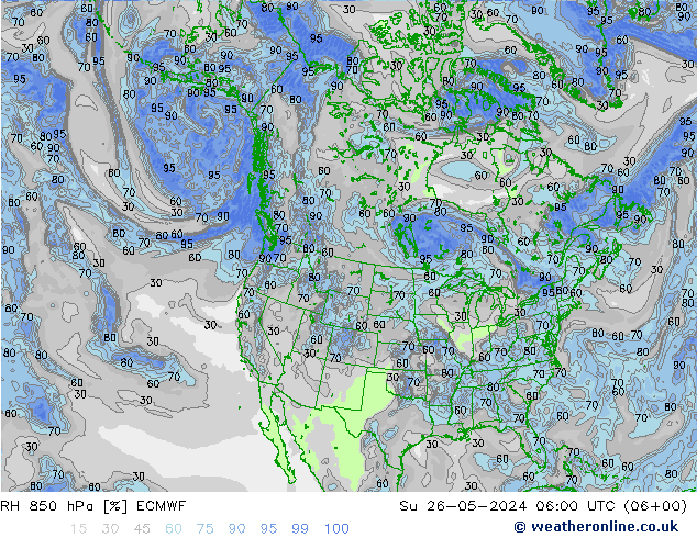 RH 850 hPa ECMWF Ne 26.05.2024 06 UTC