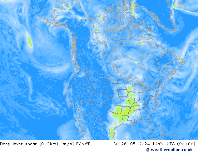 Deep layer shear (0-1km) ECMWF  26.05.2024 12 UTC