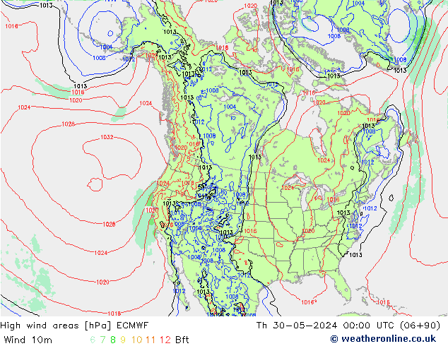 High wind areas ECMWF Th 30.05.2024 00 UTC