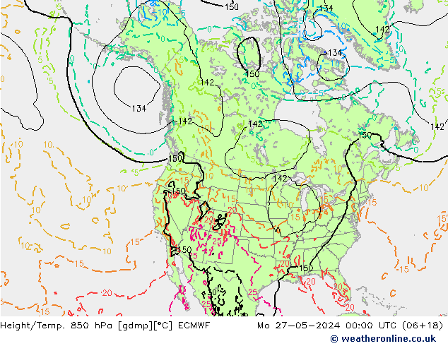 Géop./Temp. 850 hPa ECMWF lun 27.05.2024 00 UTC