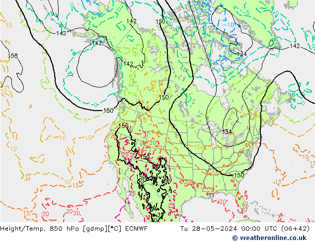 Height/Temp. 850 hPa ECMWF Tu 28.05.2024 00 UTC