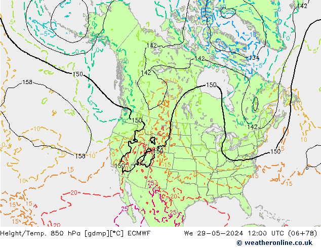 Z500/Rain (+SLP)/Z850 ECMWF We 29.05.2024 12 UTC