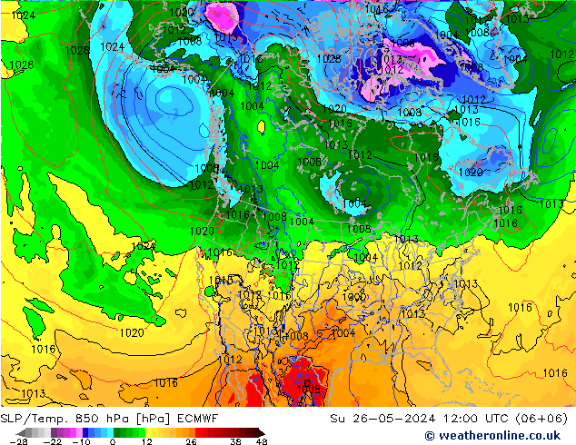 SLP/Temp. 850 hPa ECMWF  26.05.2024 12 UTC