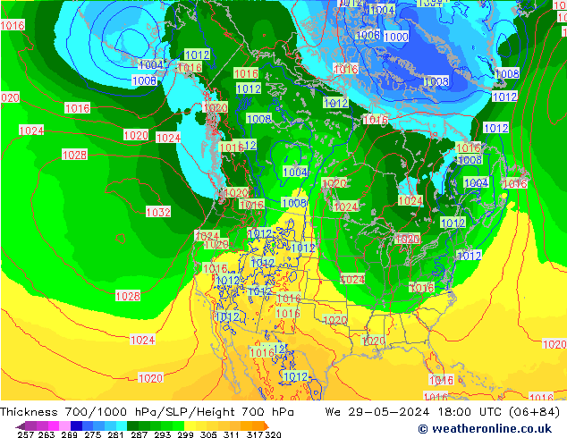 Schichtdicke 700-1000 hPa ECMWF Mi 29.05.2024 18 UTC