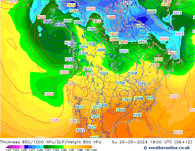 Schichtdicke 850-1000 hPa ECMWF So 26.05.2024 18 UTC