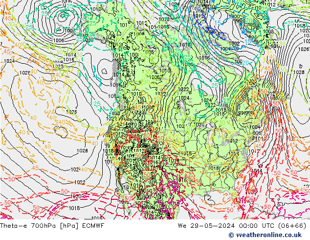 Theta-e 700hPa ECMWF wo 29.05.2024 00 UTC