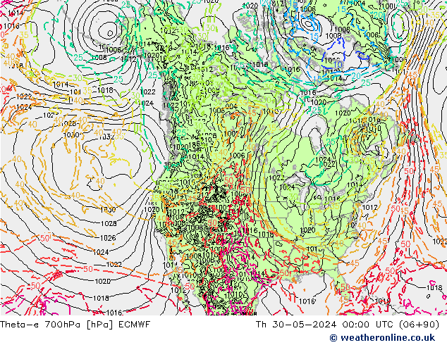 Theta-e 700hPa ECMWF Th 30.05.2024 00 UTC