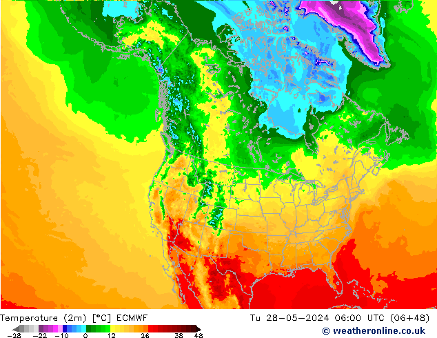 Temperaturkarte (2m) ECMWF Di 28.05.2024 06 UTC