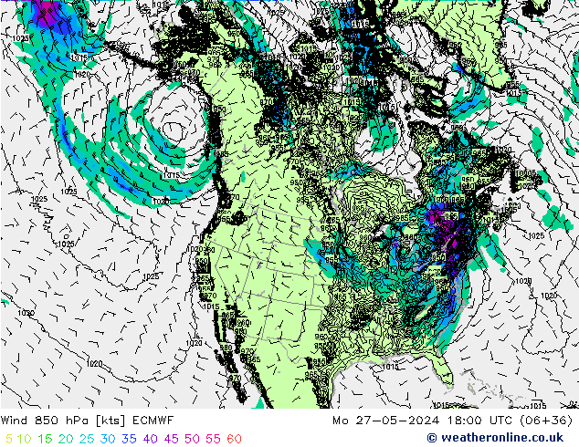 Viento 850 hPa ECMWF lun 27.05.2024 18 UTC