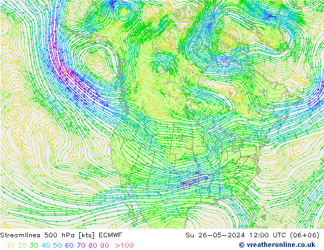 Stromlinien 500 hPa ECMWF So 26.05.2024 12 UTC