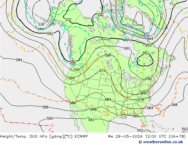 Z500/Rain (+SLP)/Z850 ECMWF We 29.05.2024 12 UTC