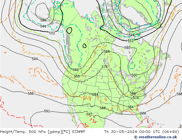 Height/Temp. 500 гПа ECMWF чт 30.05.2024 00 UTC